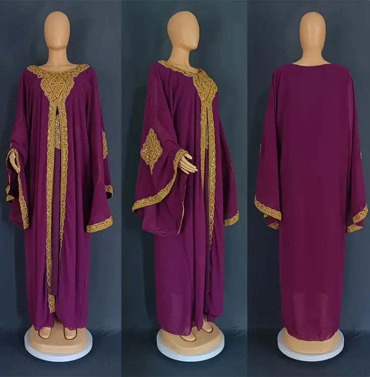 Two Piece Set Gold Kaftan Abaya Dress