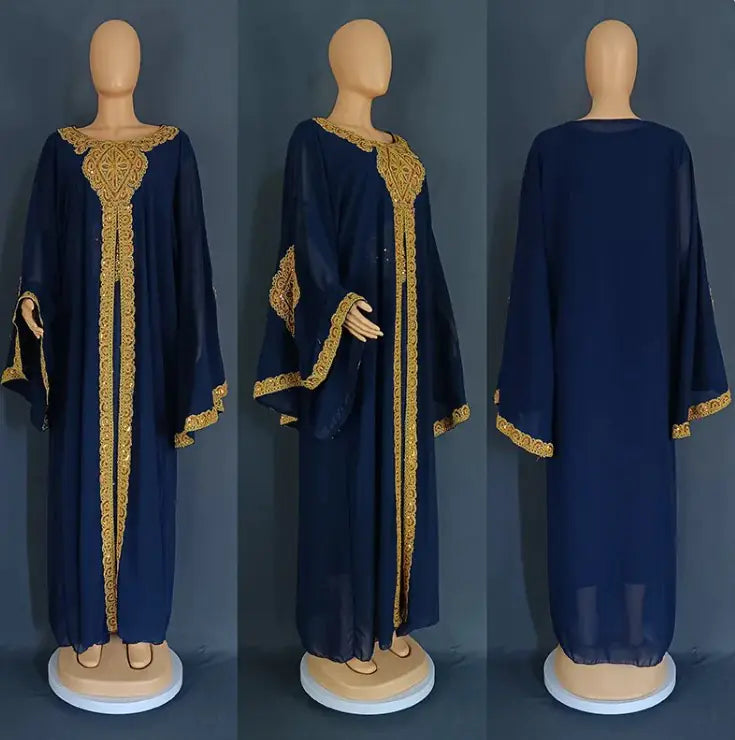 Two Piece Set Gold Kaftan Abaya Dress